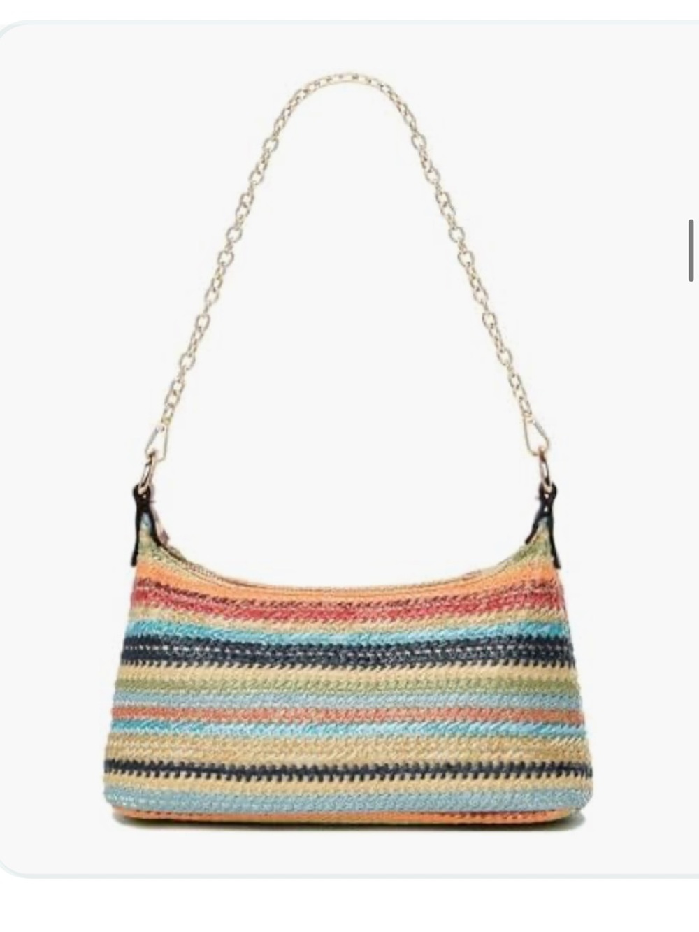 Amazon 🧡💙🩵❤️🩷 Multi-Color Striped Straw small Shoulder Bag with Chain Strap NWOT
